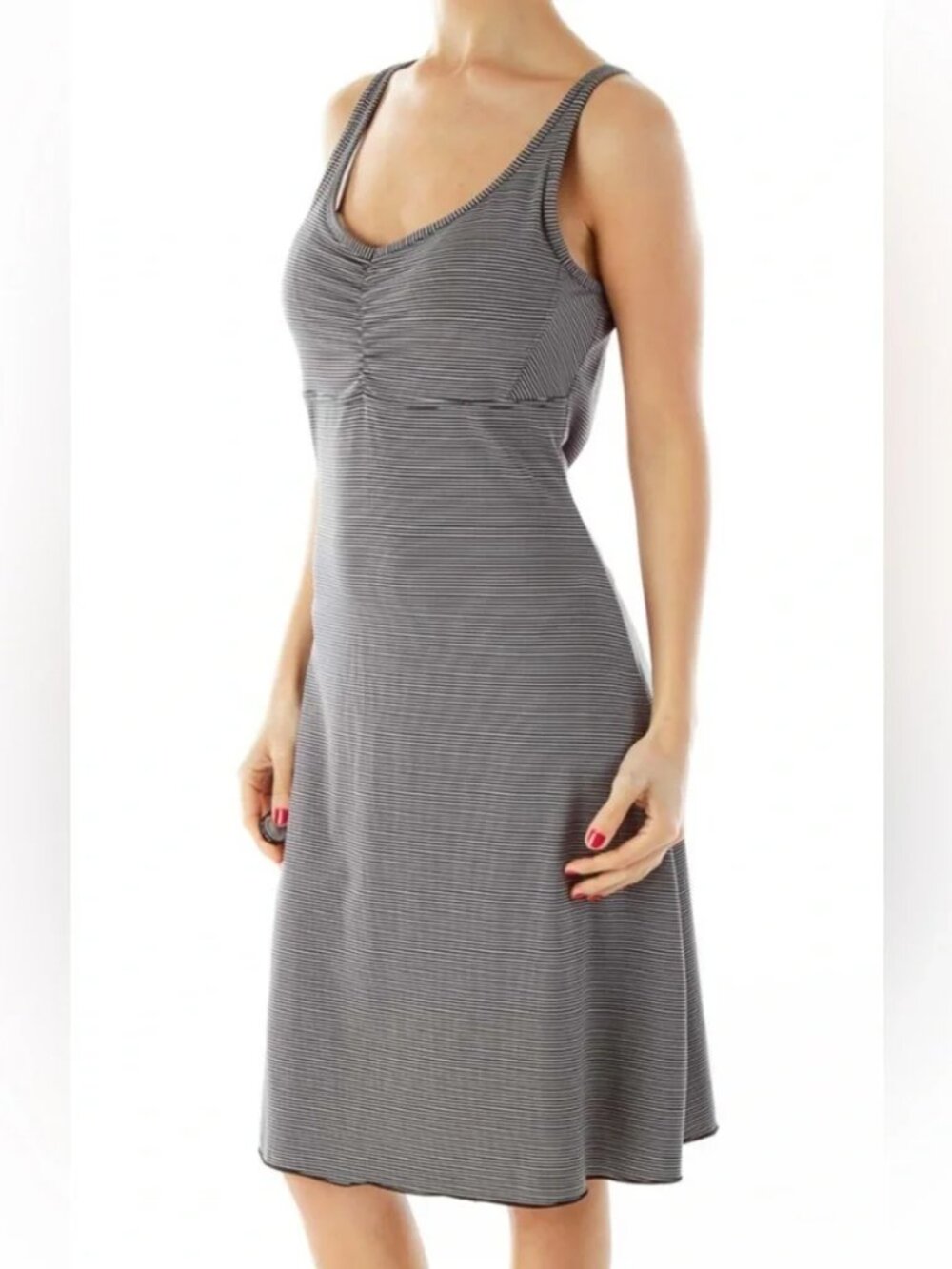 prAna Women's Black White Striped Rebecca Built-In-Bra Athletic Dress Size M